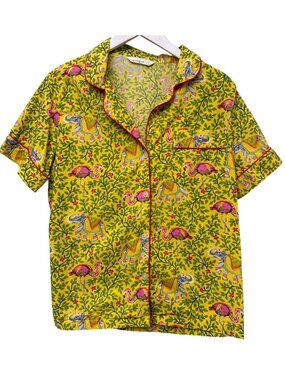 Printfresh Pajama Top Small Yellow Elephant Flamingo Organic Cotton Loungewear